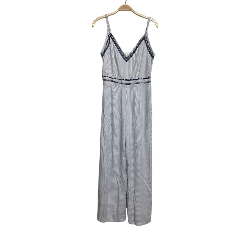 JAPANA Jumper Jumpsuit Small Palazzo Wide Leg Smocked Stripe Lined Rayon